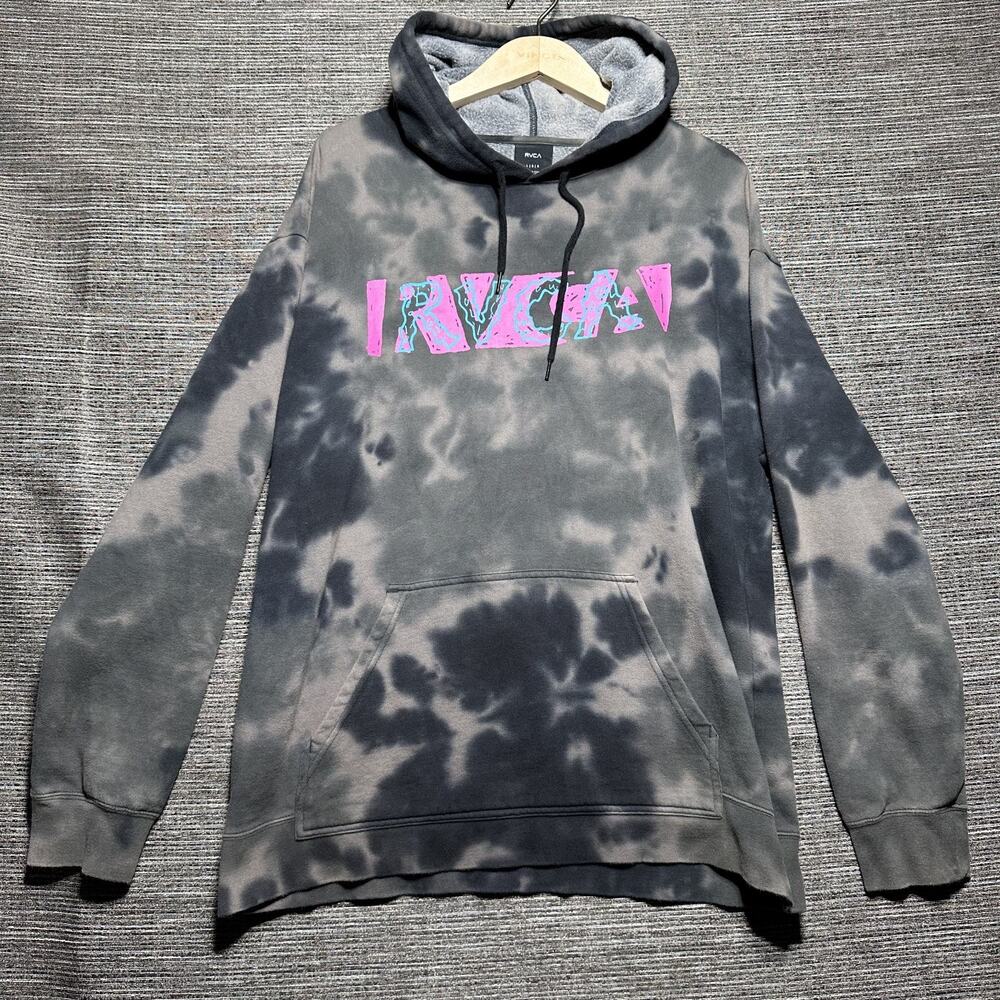 RVCA Hoodie Men's Large Black Pink Pullover Tie Dye Skater